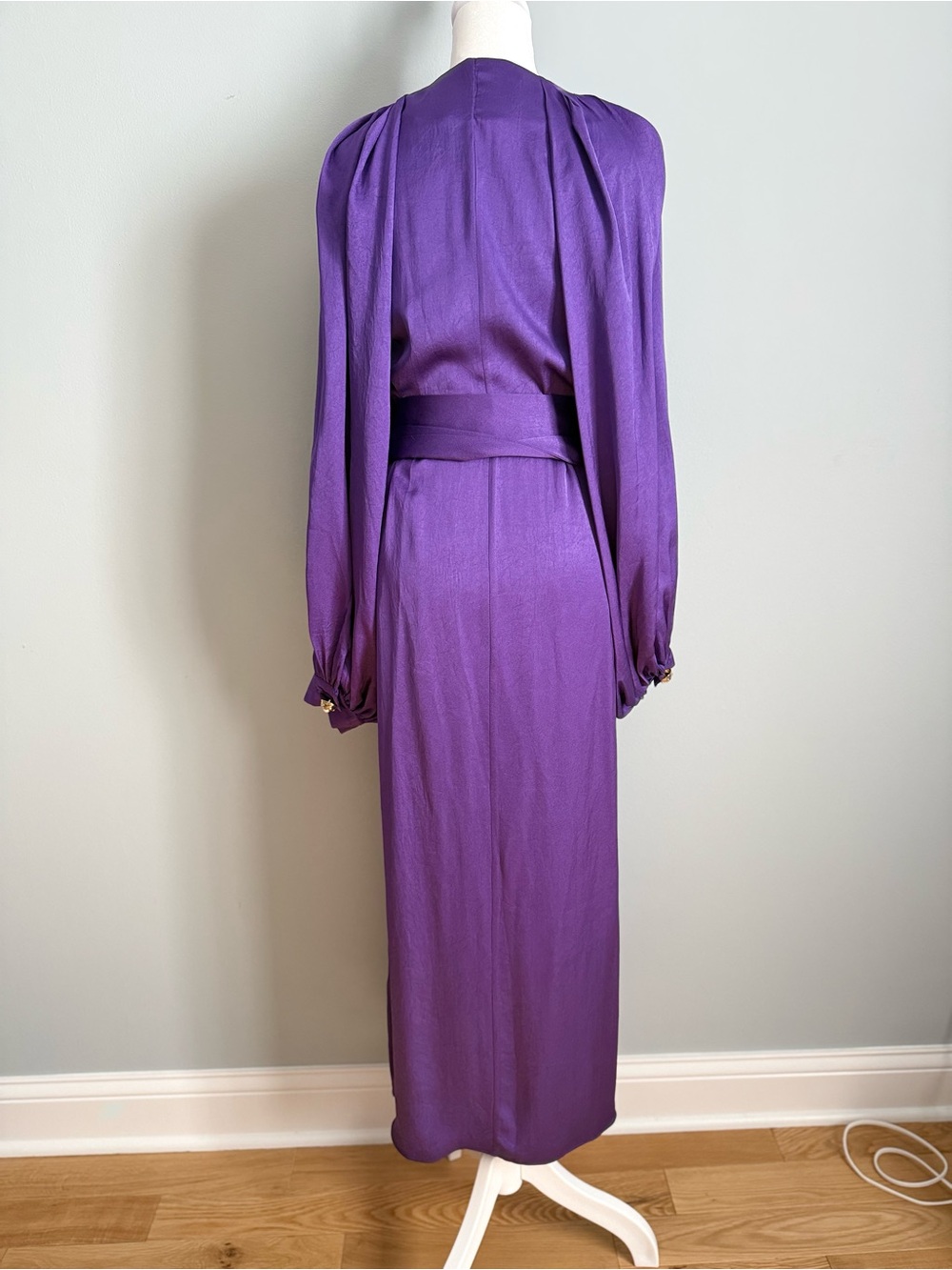 Uterque Purple Satin Wrap Midi Dress with Tie Belt - Picture 2 of 4